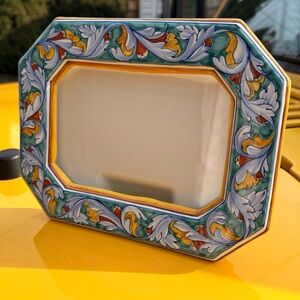 Vintage and Rare Made in Italy Colorful Ceramic Picture Frame 5” x 7”